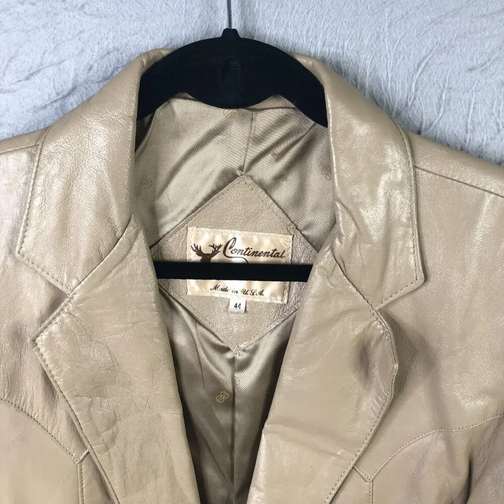 Continental Blazer Mens 44 Beige Leather Western Sport Coat Two Button USA